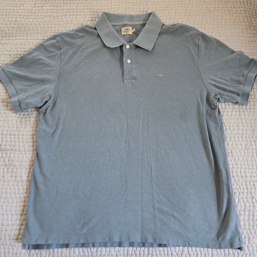 EUC Faherty Brand Men's Short Sleeve Polo Shirt - Teal - L